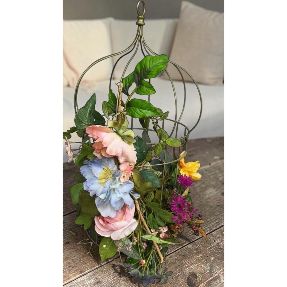 Wire Birdcage Faux Floral Display